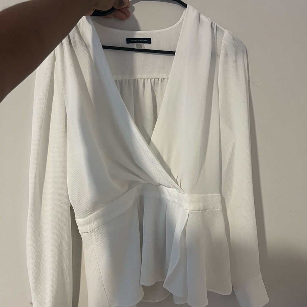 Tommy Hilfiger Cream Wrap Peplum Blouse